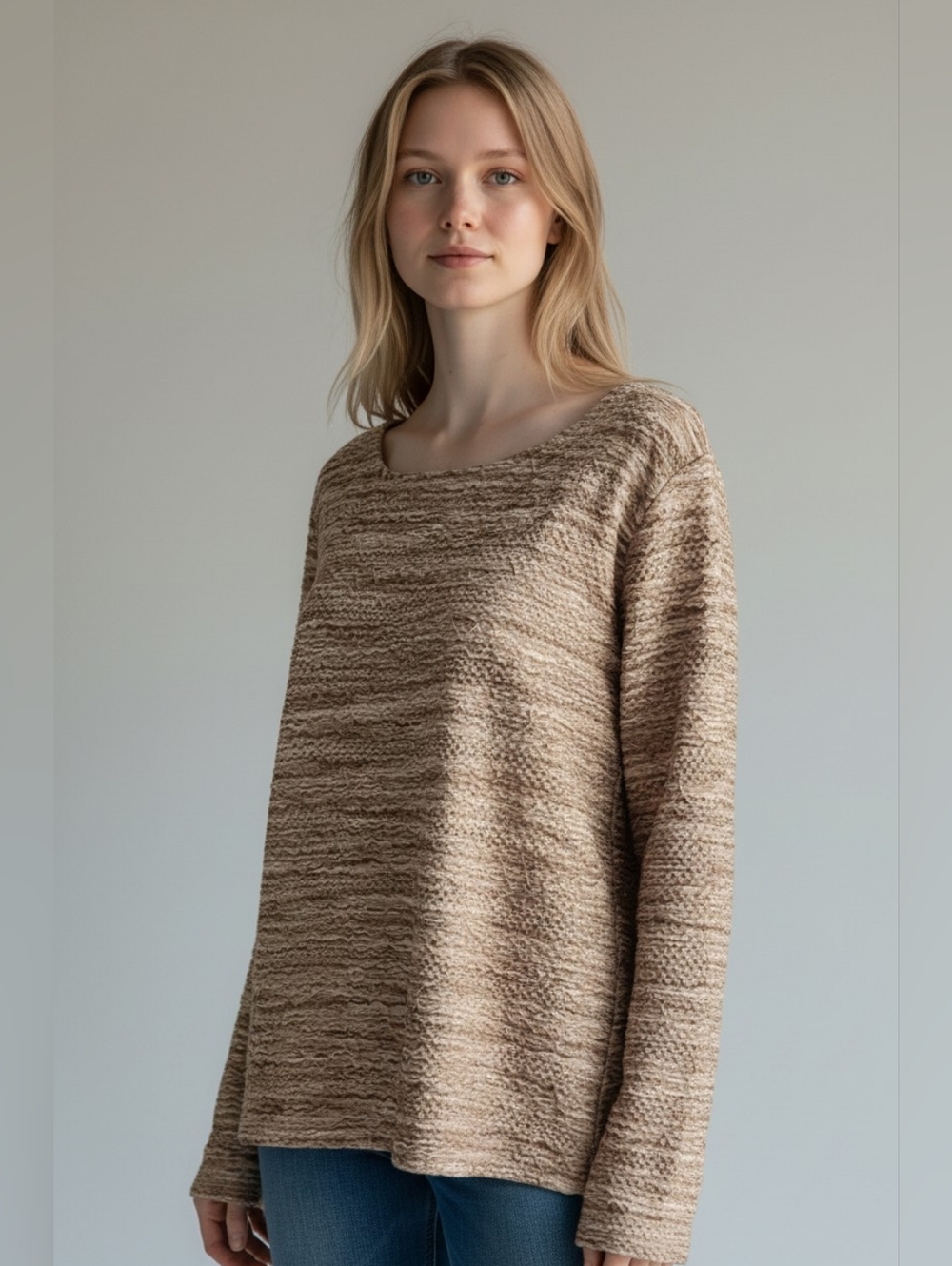 J. Jill Women's Knit Stretch Top in Brown and Gold - L